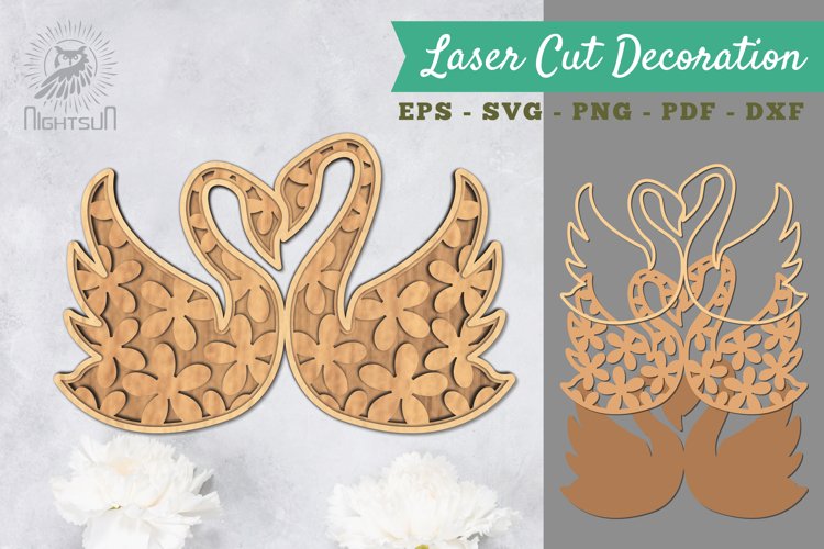 Flowers Swan 3D Lasercut Decoration SVG