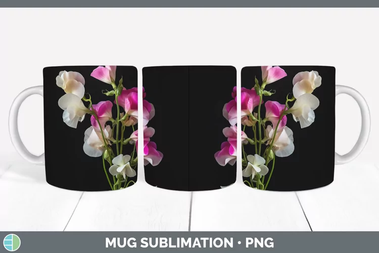 Flowers Sweet Pea Mug Wrap Sublimation Coffee Cup Designs