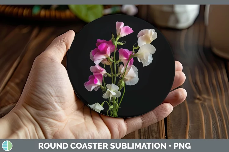 Flowers Sweet Pea Round Coaster Sublimation Coaster Designs