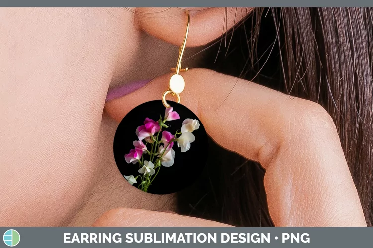 Flowers Sweet Pea Round Earrings Sublimation Earrings Design