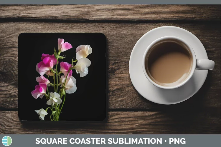 Flowers Sweet Pea Square Coaster Sublimation Coaster Designs