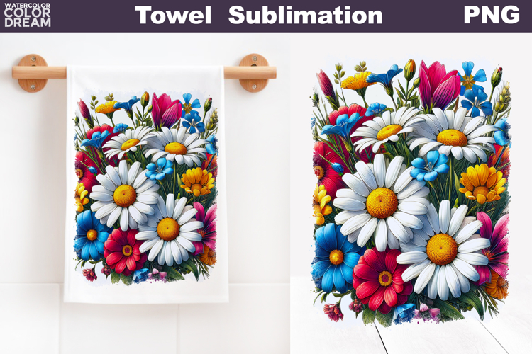 Daisy Floral Towel Sublimation | Wildflowers Kitchen Towel