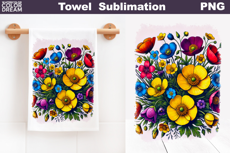 Floral Towel Sublimation | Wildflowers Kitchen Towel