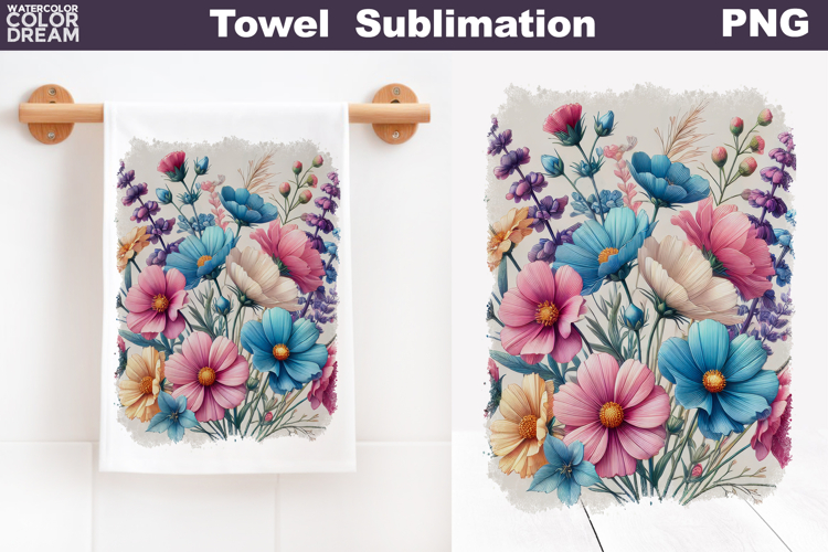 Pastel Floral Towel Sublimation | Wildflowers Kitchen Towel