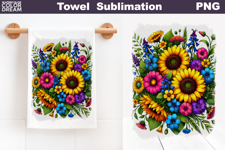 Sunflower Floral Towel Sublimation | Wildflowers Kitchen Tow
