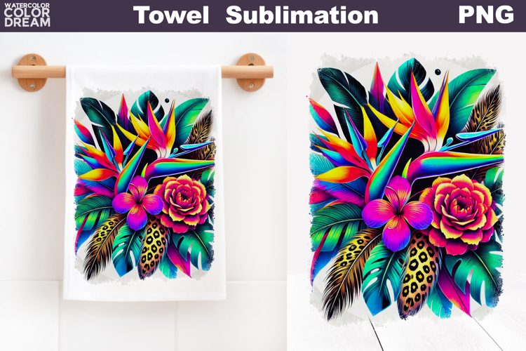 Tropical Flowers Towel Sublimation | Floral Kitchen Towel