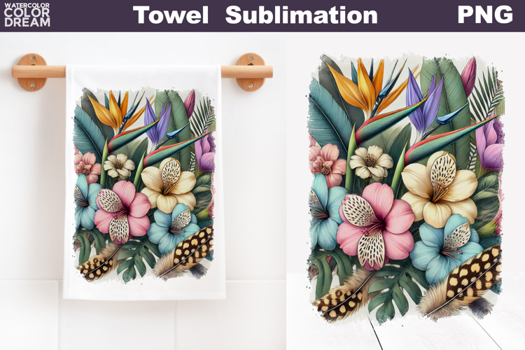 Pastel Tropical Flowers Towel | Floral Kitchen Towel