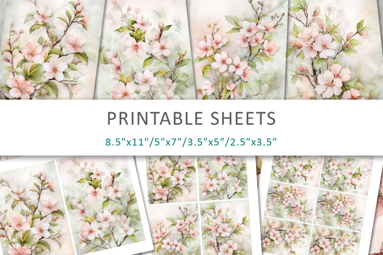 Floral Printable Sheets, junk journal, ATC Card example image 1
