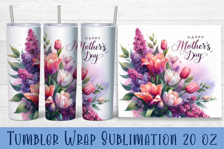 Watercolour Flowers Tumbler Wrap, Syringa and tulip Flowers