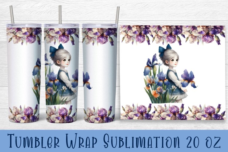 Beautiful Girl Tumbler Wrap | Irises Flower Tumbler example image 1