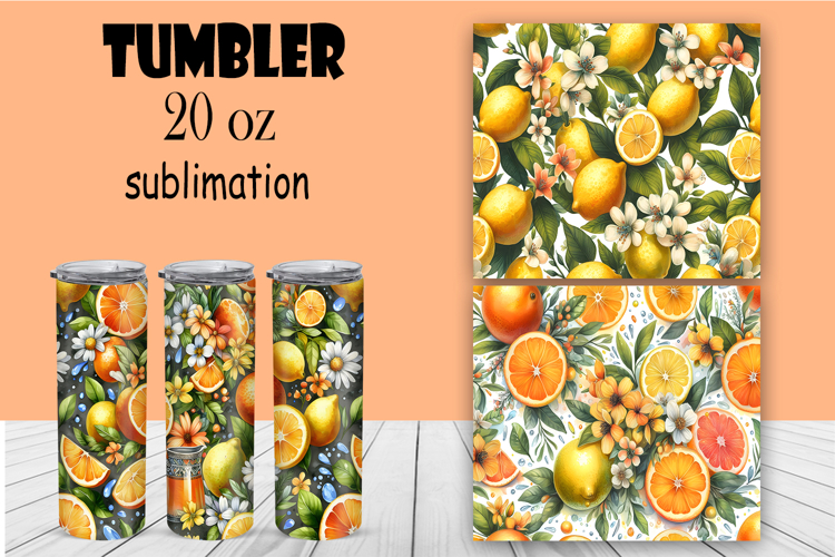 Watercolor flowers in a tumbler, flowers and fruits