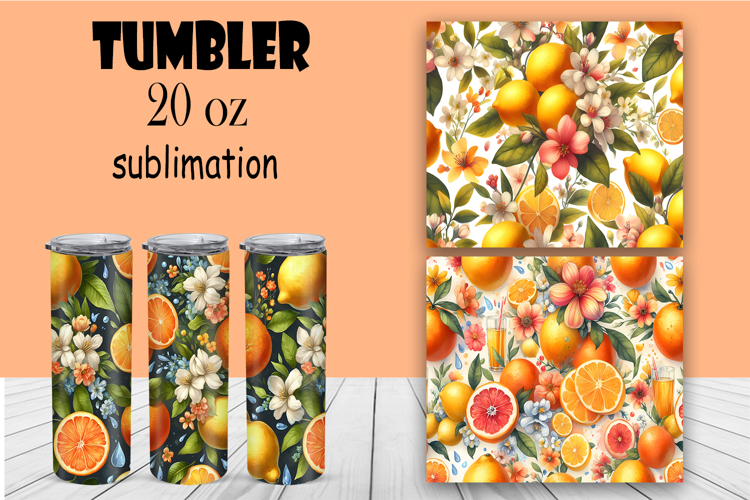 Watercolor flowers in a tumbler, flowers and fruits