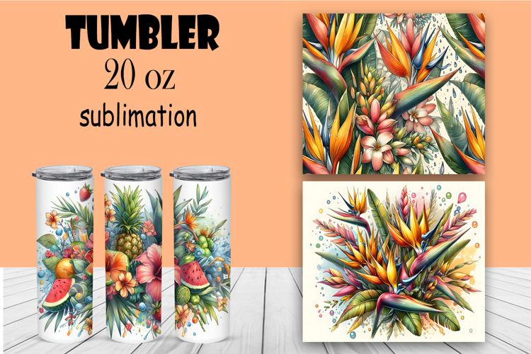 Watercolor flowers, tropical, roses tumbler