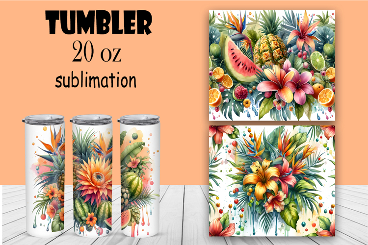 Watercolor flowers, tropical, roses tumbler