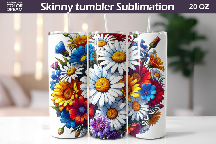 Wildflowers Tumbler Wrap | Daisy Tumbler Sublimation