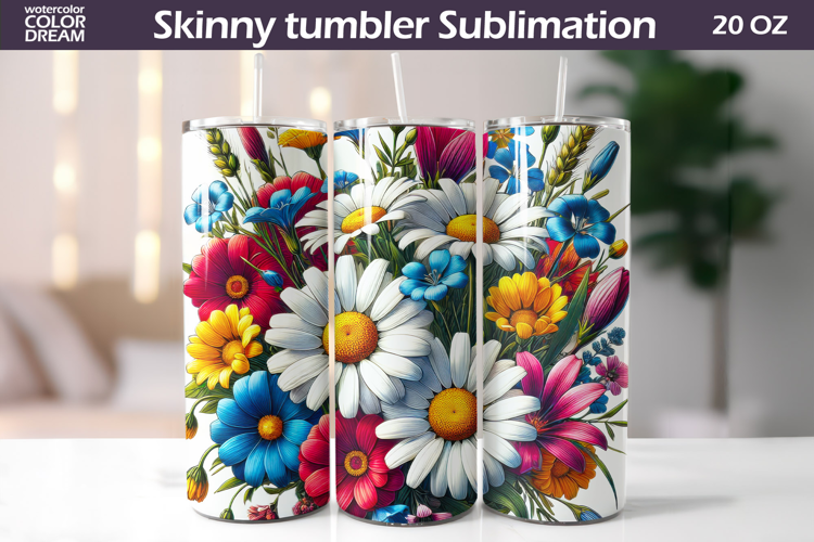 Wildflowers Tumbler Wrap | Daisy Tumbler Sublimation
