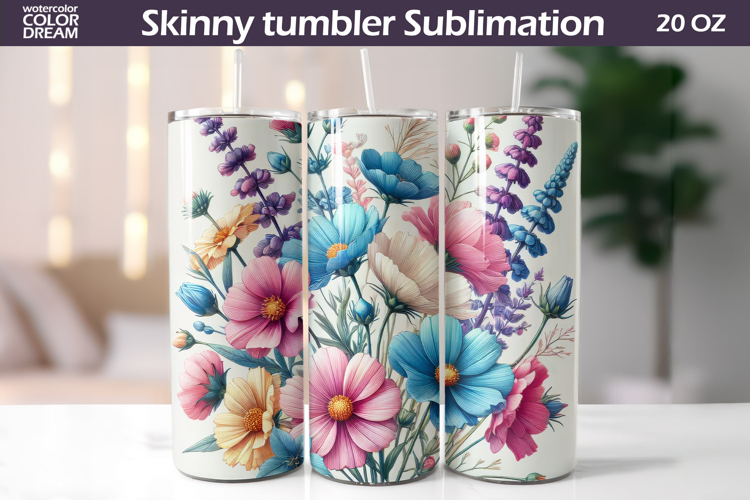 Wildflowers Tumbler Wrap | Pastel Floral Tumbler Sublimation example image 1