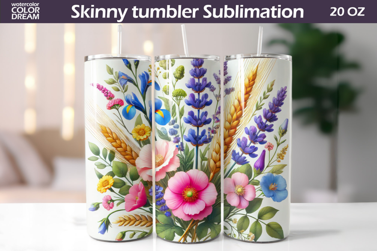 Wildflowers Tumbler Wrap | Pastel Floral Tumbler Sublimation
