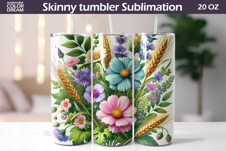 Wildflowers Tumbler Wrap | Pastel Floral Tumbler Sublimation