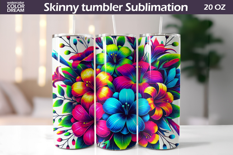 Wildflowers Tumbler Wrap | Neon Floral Tumbler Sublimation