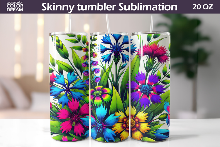 Wildflowers Tumbler Wrap | Neon Floral Tumbler Sublimation