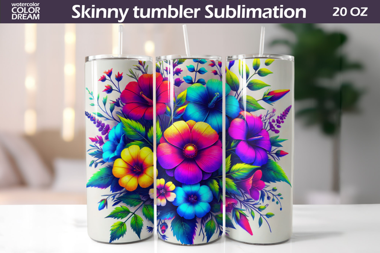 Wildflowers Tumbler Wrap | Neon Floral Tumbler Sublimation