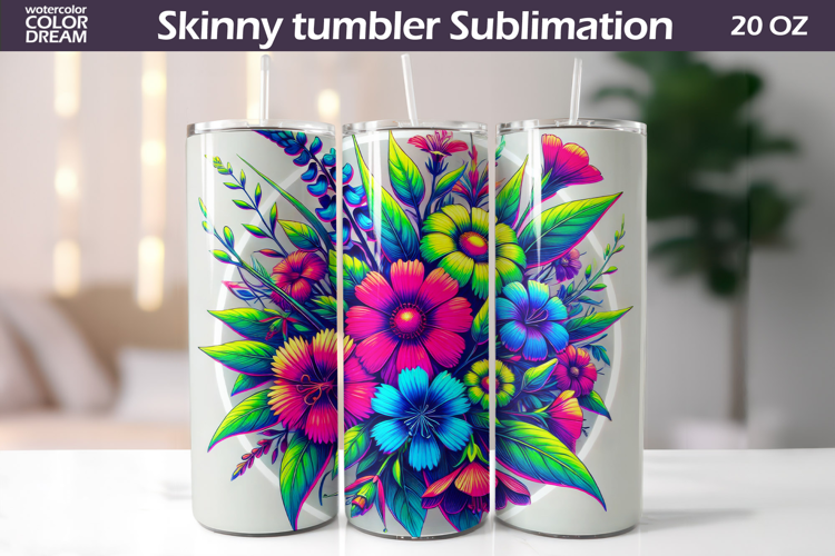 Wildflowers Tumbler Wrap | Neon Floral Tumbler Sublimation