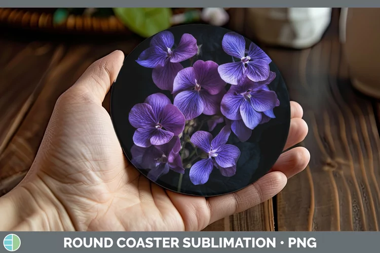 Flowers Violet Round Coaster Sublimation Coaster Designs
