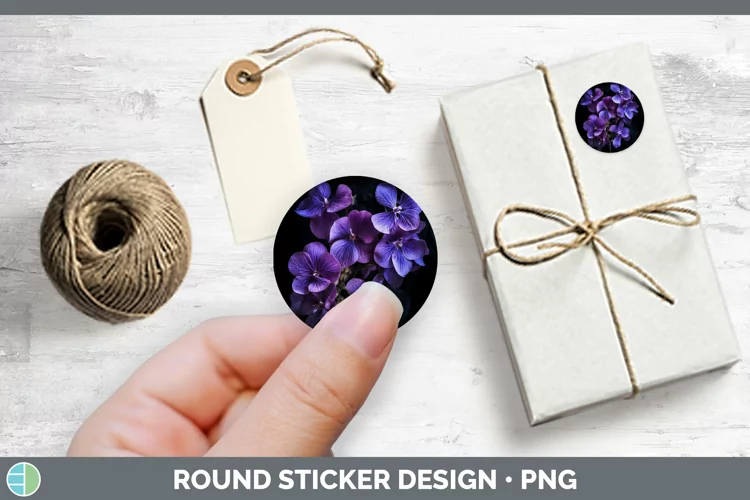 Flowers Violet Stickers | Round Labels Designs