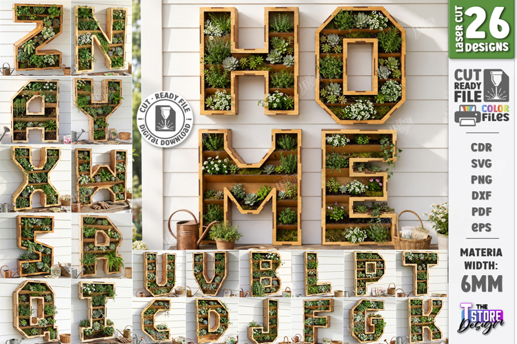 Wooden Flowers Wall Letter Laser Cut Bundle | 3D Layered SVG