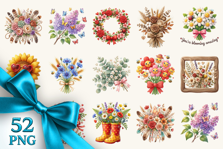 Flowers clipart printable sublimation bundle png