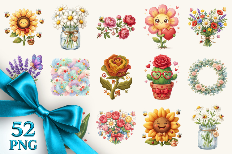 Flowers clipart printable sublimation bundle png