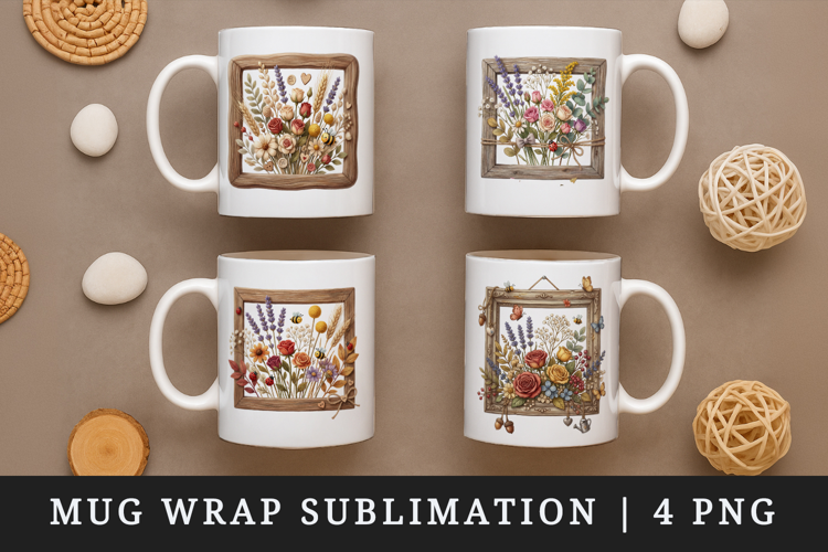 Flowers mug wrap printable sublimation design