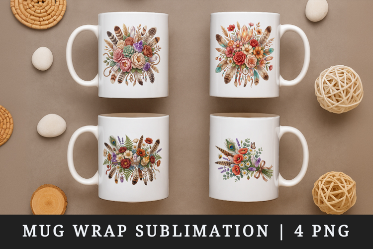 Flowers mug wrap printable sublimation design