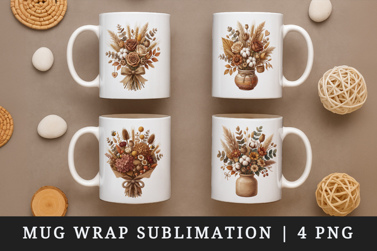 Flowers mug wrap printable sublimation design