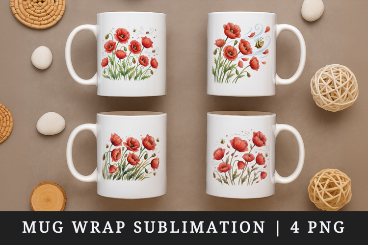 Flowers mug wrap printable sublimation design