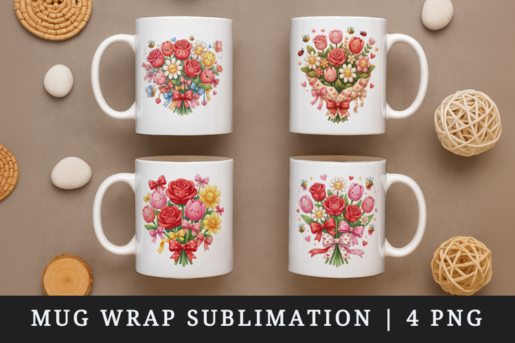 Flowers mug wrap printable sublimation design