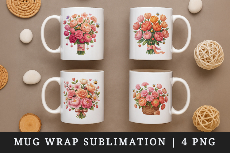 Flowers mug wrap printable sublimation design