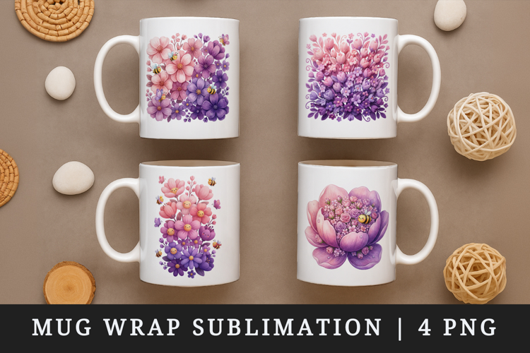 Flowers mug wrap printable sublimation design