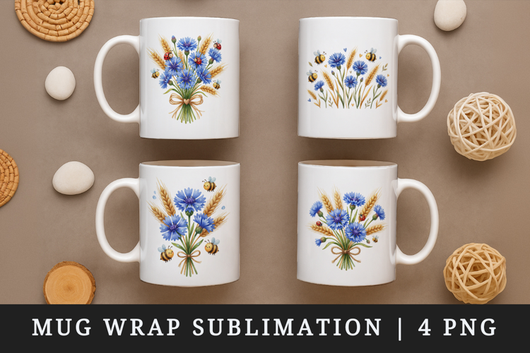 Flowers mug wrap printable sublimation design