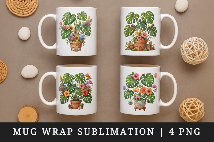 Flowers mug wrap printable sublimation design