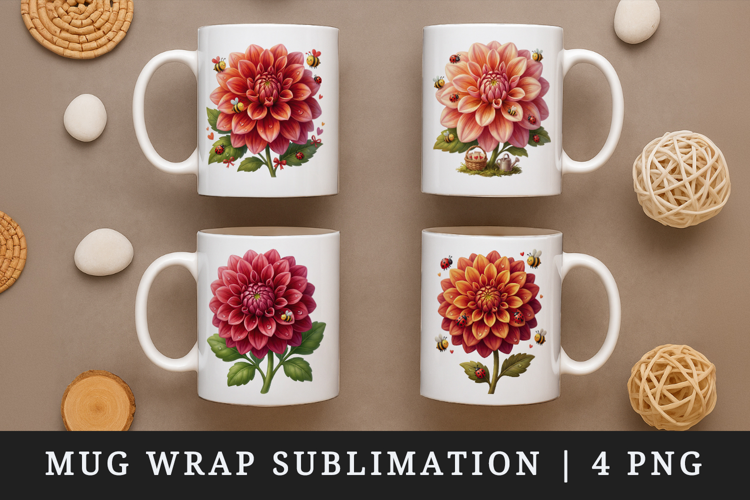Flowers mug wrap printable sublimation design