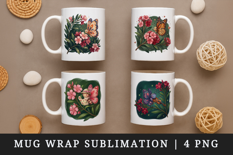 Flowers mug wrap printable sublimation design