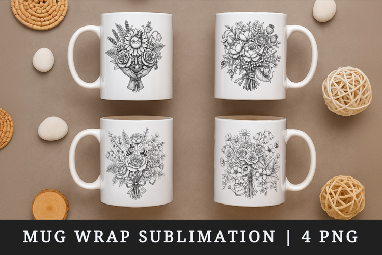 Flowers mug wrap printable sublimation design