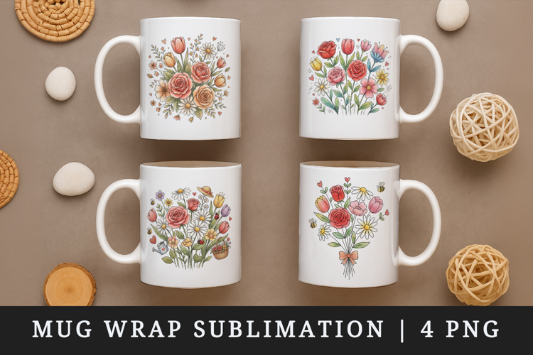 Flowers mug wrap printable sublimation design