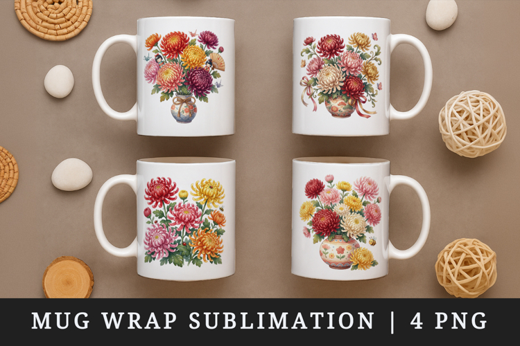 Flowers mug wrap printable sublimation design
