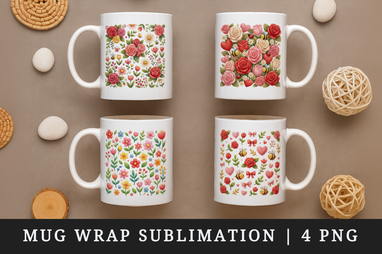Flowers mug wrap printable sublimation design
