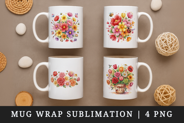 Flowers mug wrap printable sublimation design