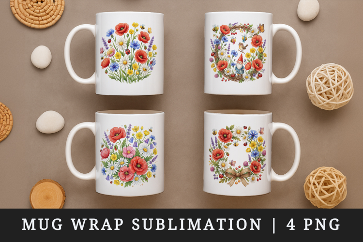 Flowers mug wrap printable sublimation design