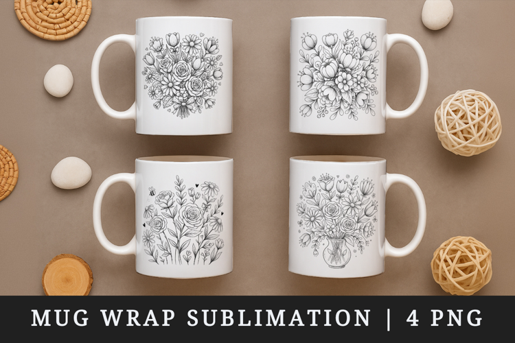 Flowers mug wrap printable sublimation design